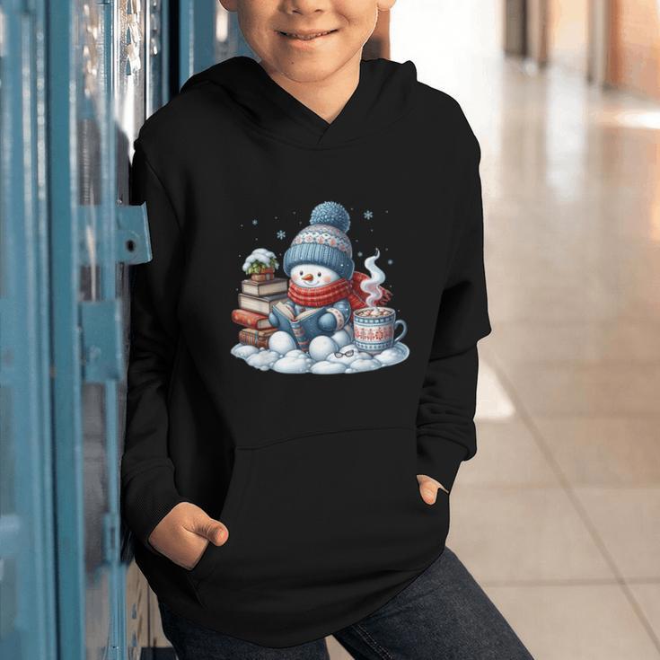 Snowman Reading Books Lovers Librarian Bookworm Christmas Graphic Youth Hoodie