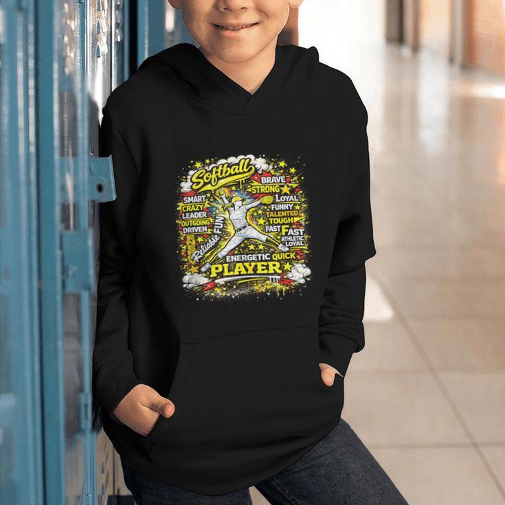 Softball Pitcher Best Traits Brave Retro Pop Comic Book Art Graphic Youth Hoodie