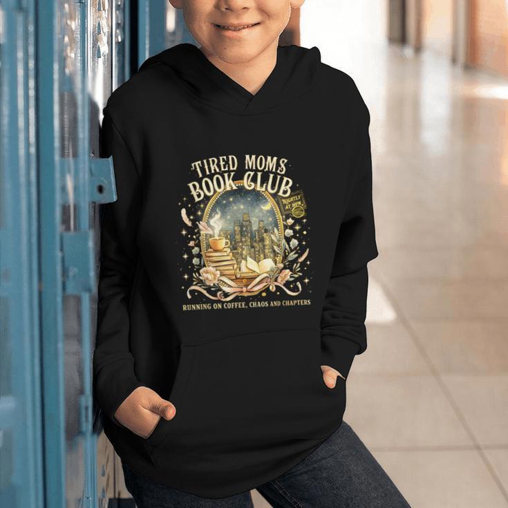 Tired Moms Book Club Cozy Night Coffee Reading Cat Graphic Youth Hoodie
