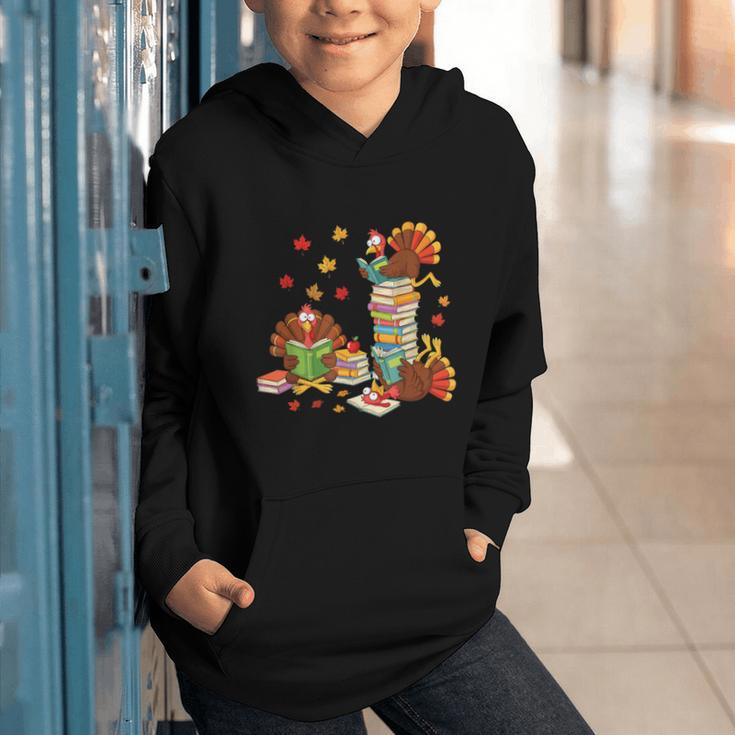 Turkey Reading Books Fall Librarian Book Lover Teacher Kids Graphic Youth Hoodie