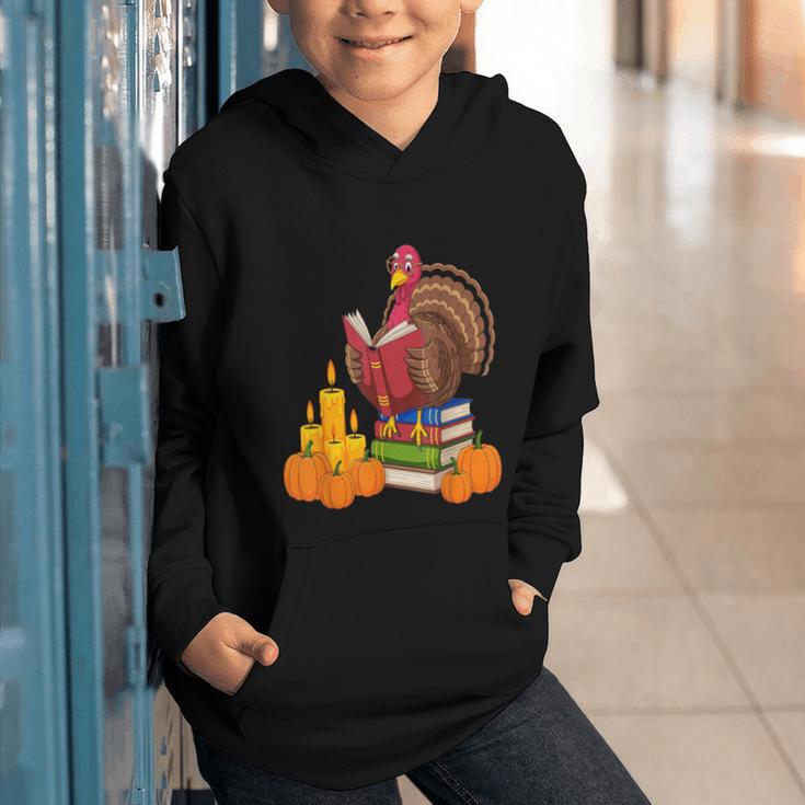 Turkey Reading Books Fall Thanksgiving Teacher Book Graphic Youth Hoodie