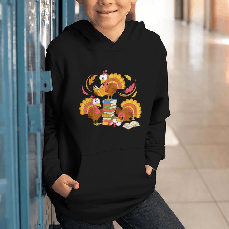 Turkey Reading Books Fall Thanksgiving Teacher Librarian Graphic Youth Hoodie