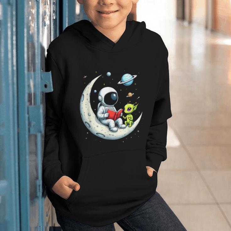 UFO Alien Astronaut Reading Book In Space Graphic Youth Hoodie
