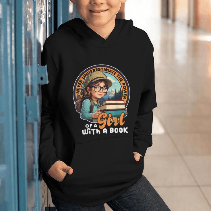 Never Underestimate The Power Of a Girl With a Book Reading Graphic Youth Hoodie