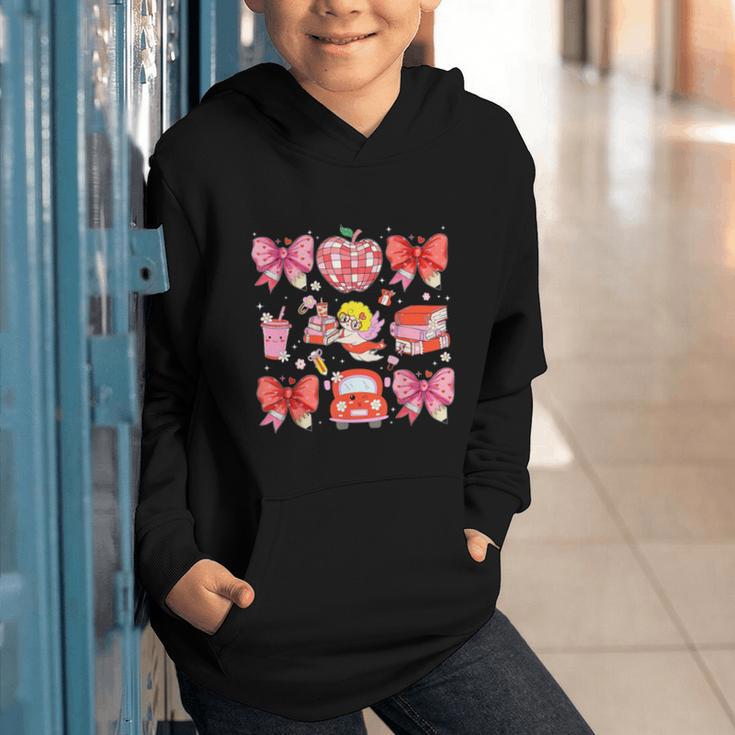 Valentine Cupid Coquette Pink Bow Apple Books Teacher Graphic Youth Hoodie