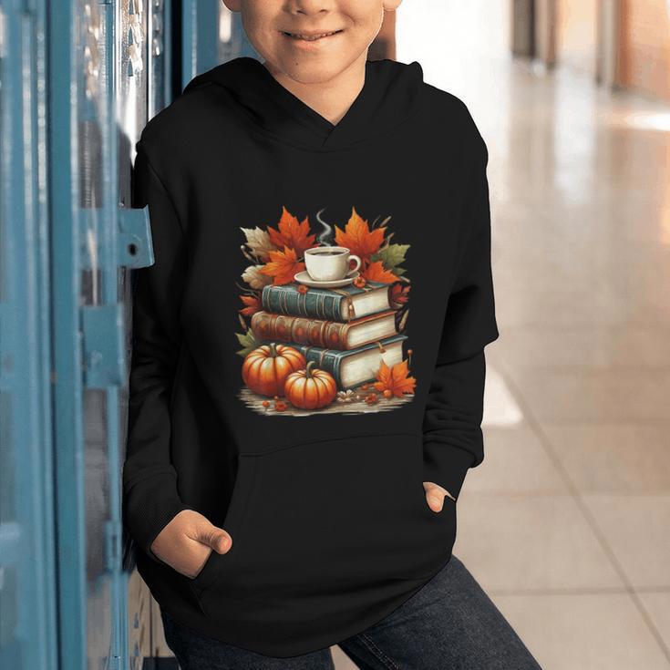 Vintage Autumn Books Coffee Pumpkin Fall Reading Graphic Youth Hoodie