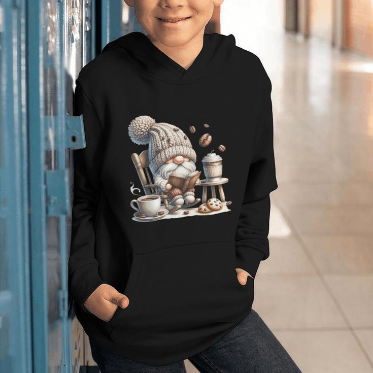 Vintage Cute Gnome Reading Book Coffee Cute Gnome Graphic Graphic Youth Hoodie