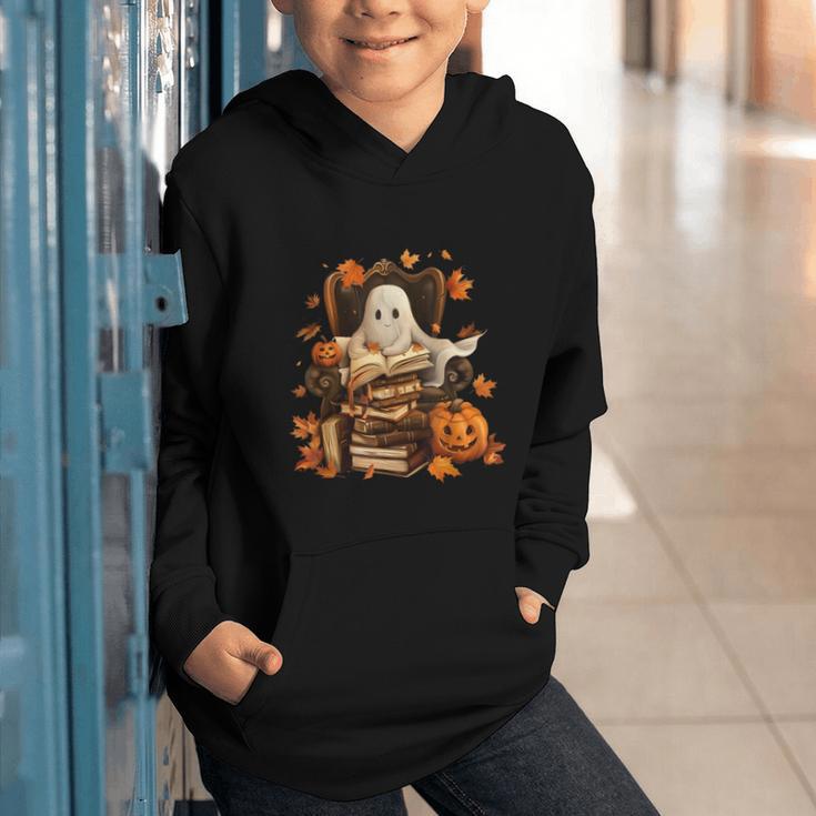 Vintage Ghost Book Reading Pumpkin Gothic Halloween Teachers Graphic Youth Hoodie
