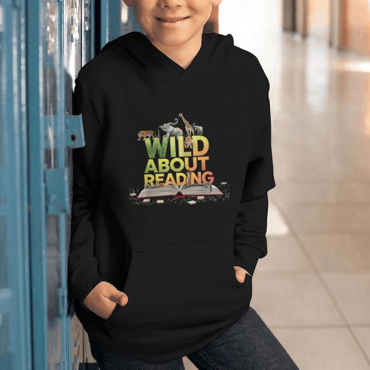 Wild About Reading Books Lovers Novelty Bookworm Library Day Graphic Youth Hoodie