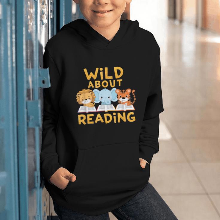 Wild About Reading Cute Animal Book Lover Kids Graphic Youth Hoodie