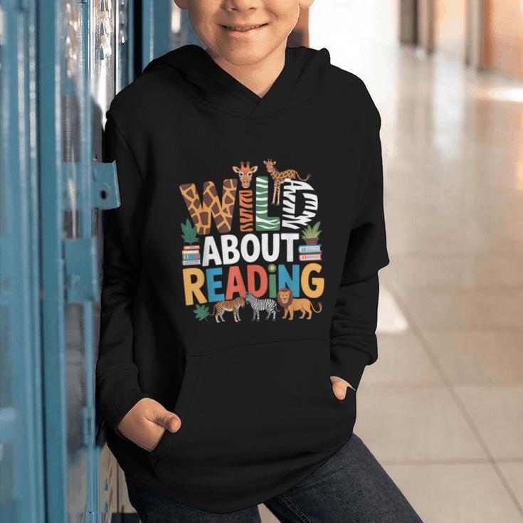 Wild About Reading Zoo Animals Books Reader Lover Graphic Youth Hoodie