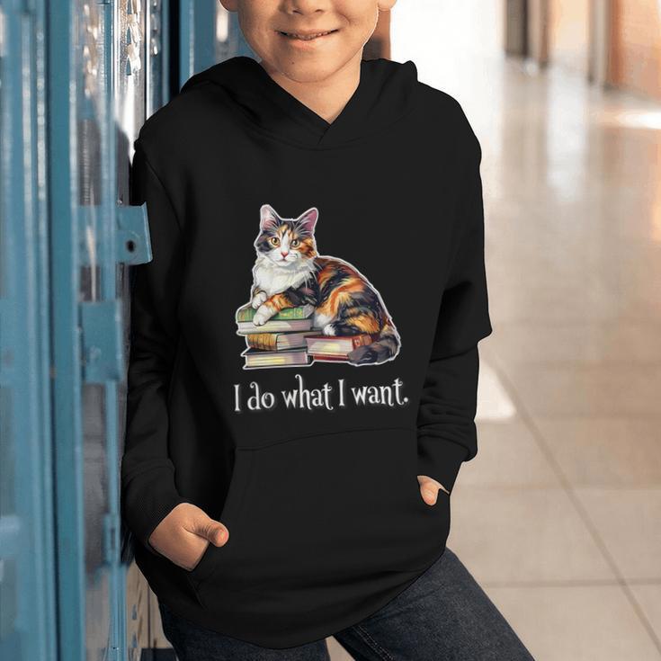Womens Girls Books I Do What I Want Calico Cat Lover Graphic Youth Hoodie
