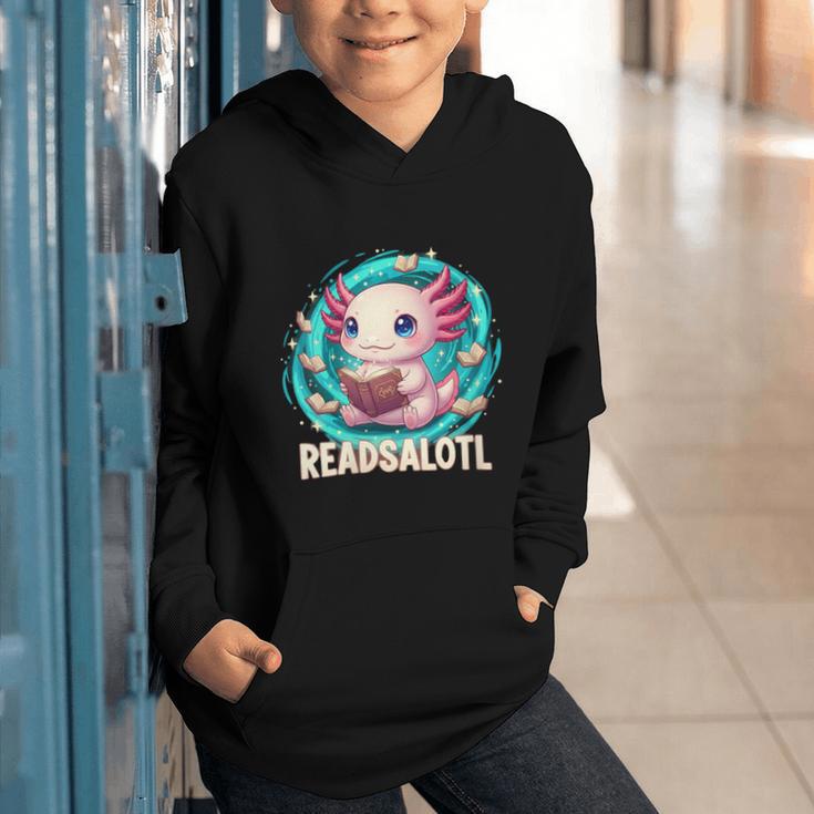 Women's Readsolotl Kawaii Axolotl Reading Book Lover Graphic Youth Hoodie