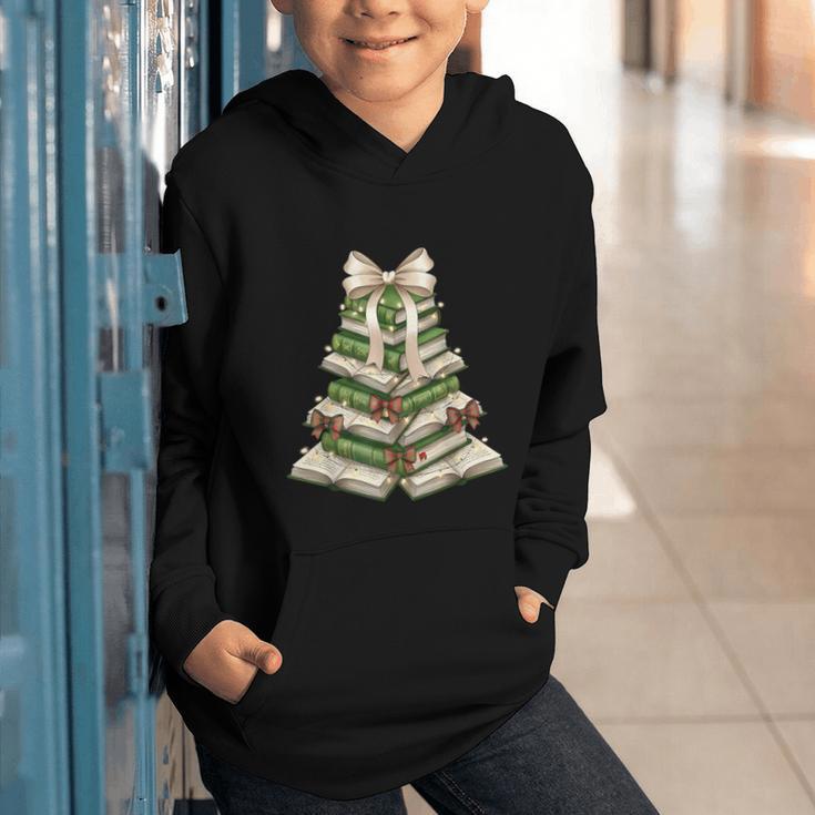 Xmas Tree Books Merry Christmas Coquette Bow Teacher Holiday Graphic Youth Hoodie