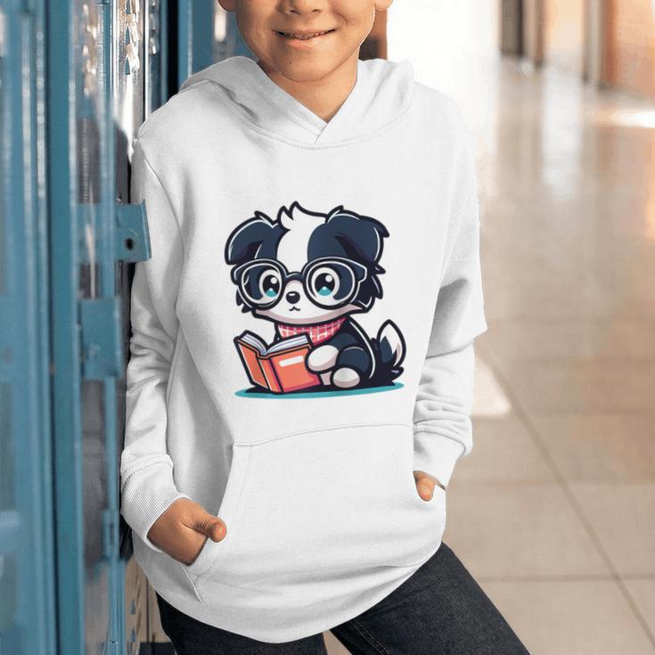 Adorable Book Lover Border Collie With Reading Glasses Cute Raglan Baseball Tee Graphic Youth Hoodie