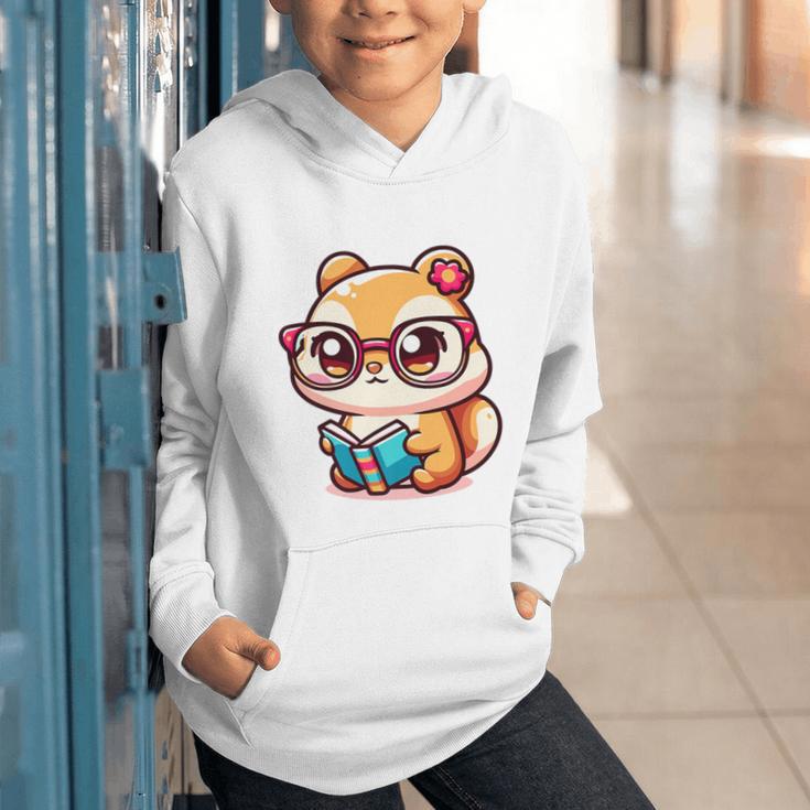 Adorable Book Lover Chipmunk With Reading Glasses Cute Premium Graphic Youth Hoodie