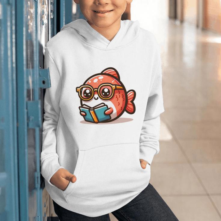 Adorable Book Lover Salmon With Reading Glasses Cute Graphic Youth Hoodie