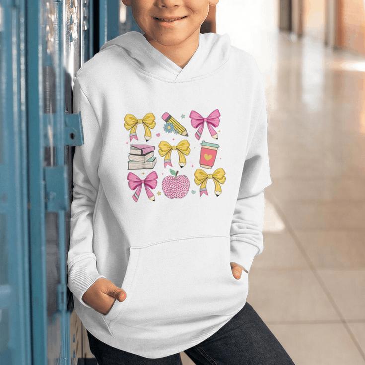 Apple Coquette Bow Books First Day Of School Back To School Graphic Youth Hoodie Apple Coquette Bow Books First Day Of School Back To School Graphic Youth Hoodie