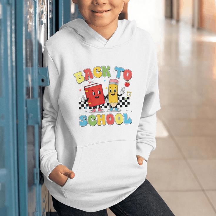 Back To School Checkered Book Pencil Groovy Teacher Student Graphic Youth Hoodie