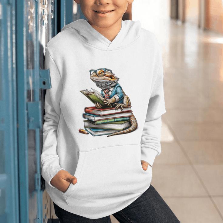 Bearded Dragon Reading Books Matching Bookworm Librarian Graphic Youth Hoodie