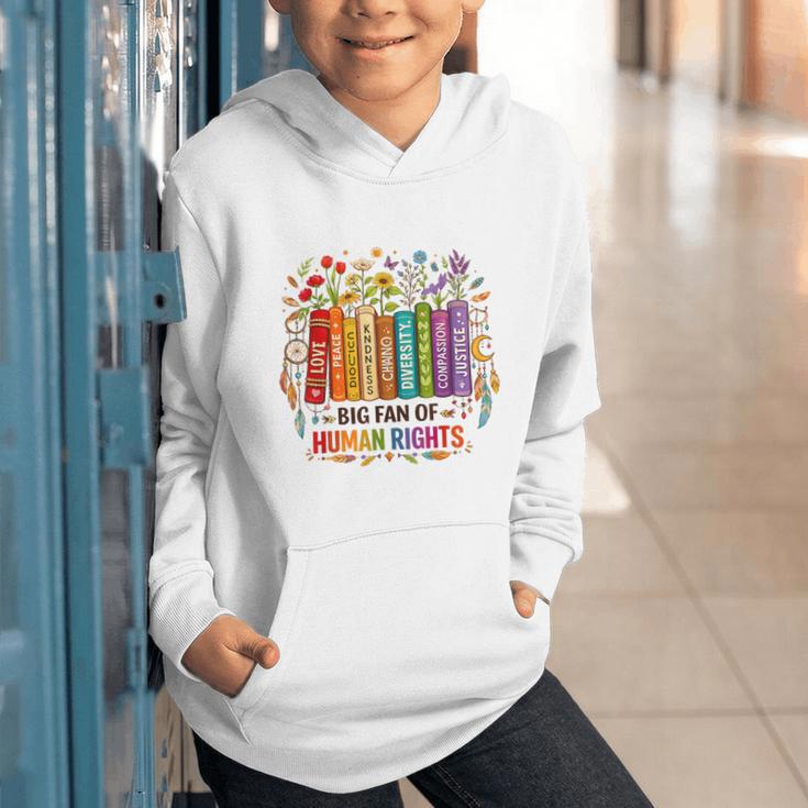 Boho Floral Book Big Fan Of Human Rights Liberal Protest Graphic Youth Hoodie