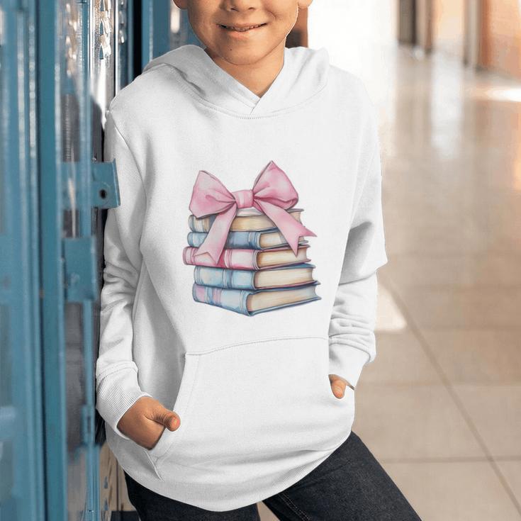 Book Lover Coquette Bow Pink Dainty Ribbon Cute Bookworm Graphic Youth Hoodie
