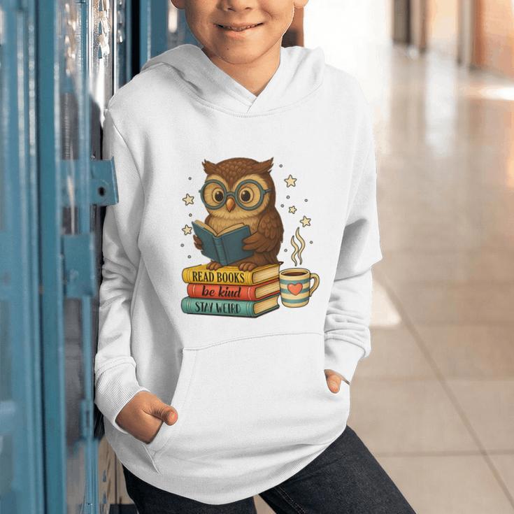 Book Lover Owl Reading Bookish Library Read Books Be Kind Graphic Youth Hoodie