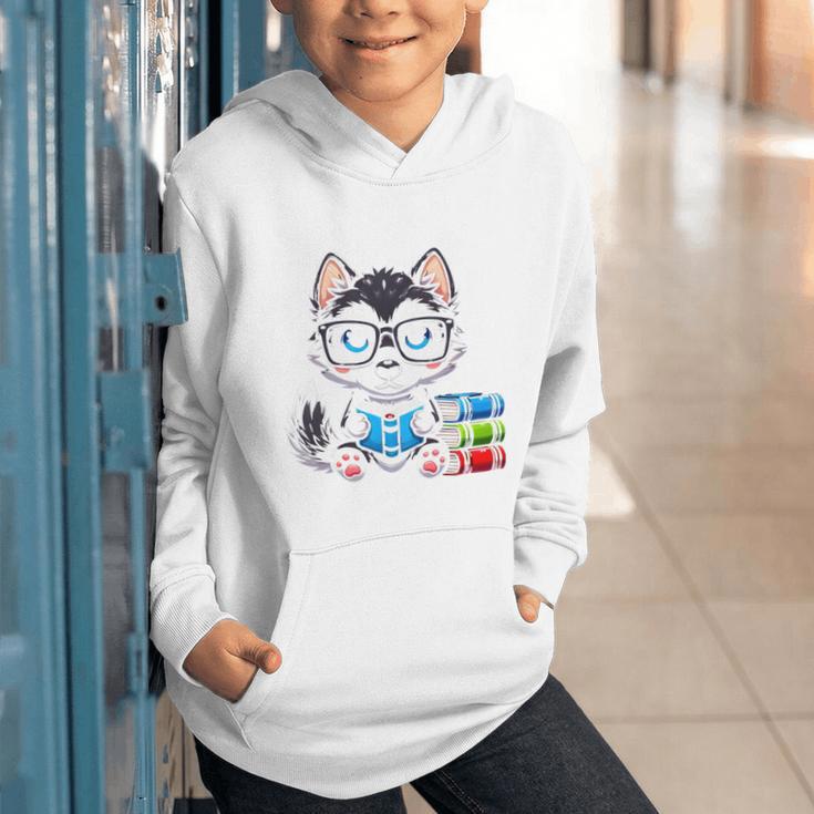 Book Lover Reading Husky Dog Graphic Youth Hoodie