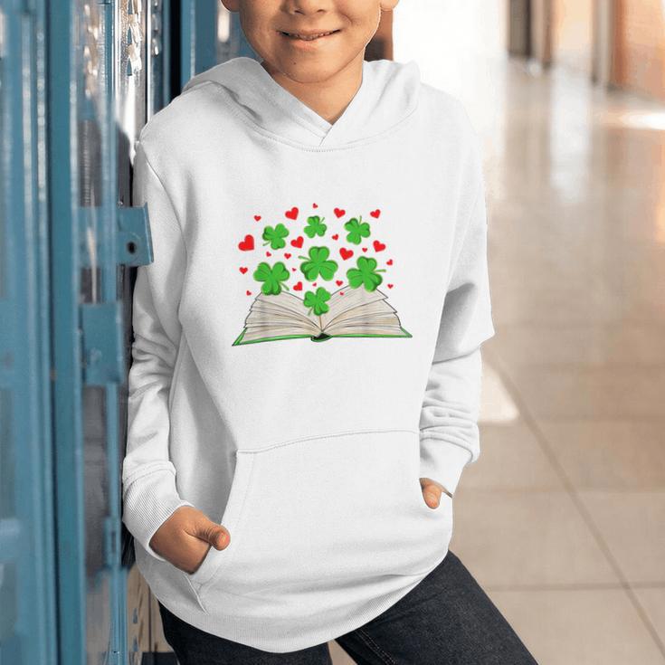 Book With Shamrocks Librarian Saint Patrick's Day Kids Graphic Youth Hoodie