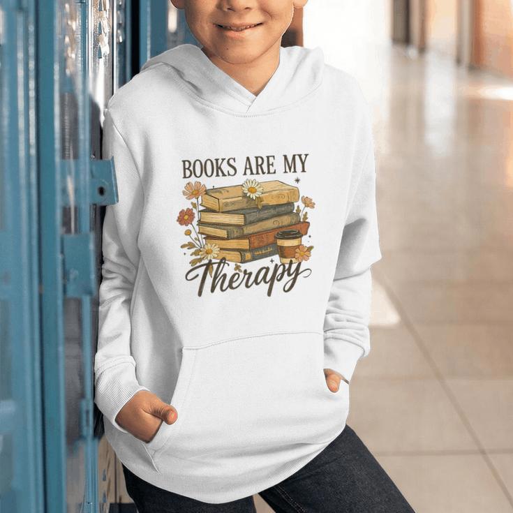 Books Are My Therapy Vintage Book Lover Daisy Art Graphic Youth Hoodie