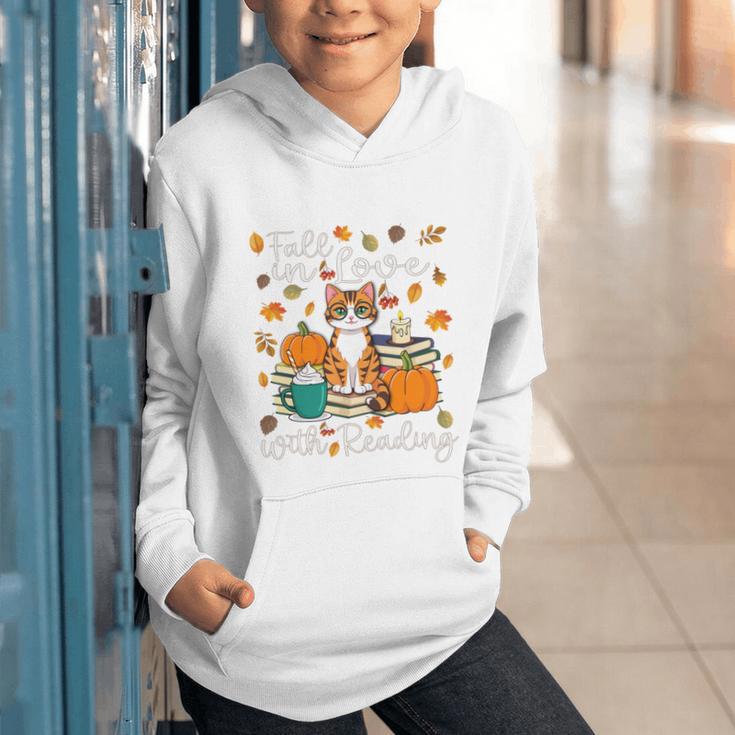 Cat Fall In Love With Reading Book Lover Autumn Graphic Youth Hoodie
