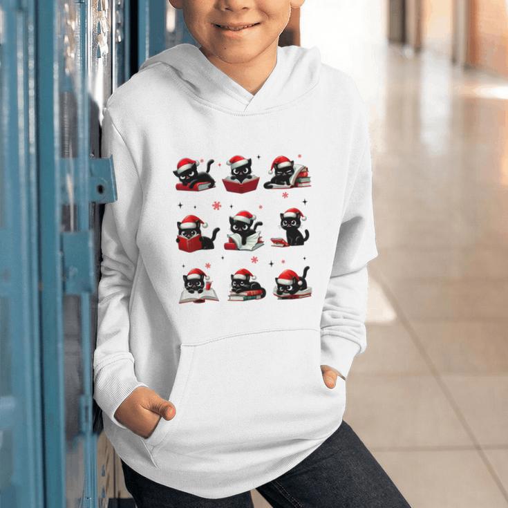 Cat Reading Books Lover Christmas Cat Lover Xmas Graphic Youth Hoodie