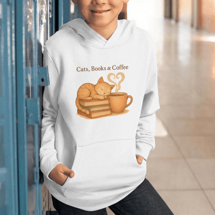 Cats Books And Coffee Heart Cozy Cat Lover Bookworm Readers Graphic Youth Hoodie