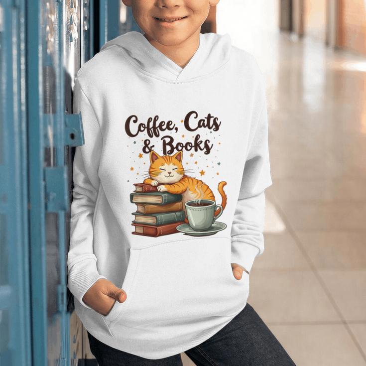 Coffee Cats And Books Lover For Women & Girls Coffee Graphic Youth Hoodie