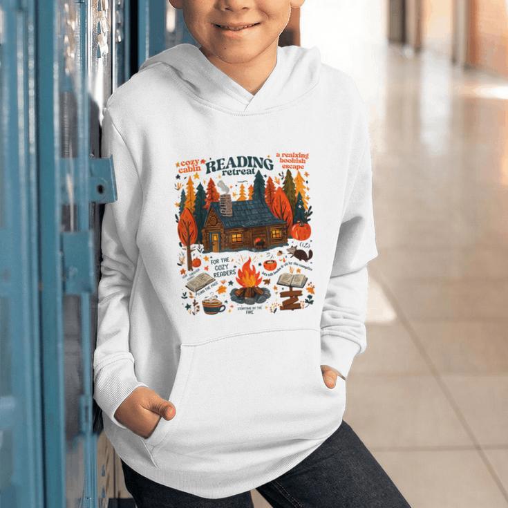 Cozy Reading Cabin Retreat Fall Bookish Autumn Cozy Reader Graphic Youth Hoodie