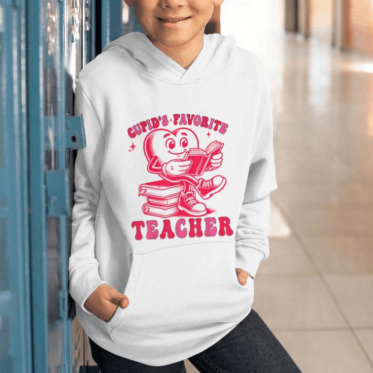 Cupid's Favorite Teacher Valentines Day Heart Book Lover Graphic Youth Hoodie