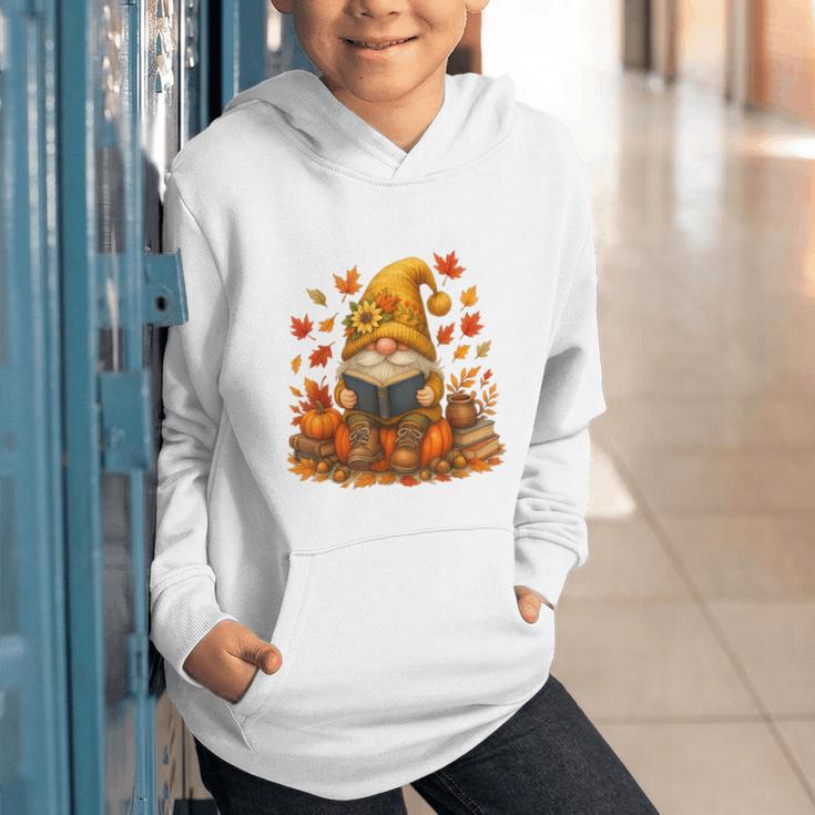 Cute Autumn Gnome Reading Pumpkin Book Lover Graphic Youth Hoodie Cute Autumn Gnome Reading Pumpkin Book Lover Graphic Youth Hoodie