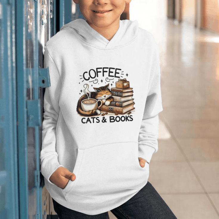 Cute Coffee Cats Books Lover Idea Women Men Kids Graphic Youth Hoodie
