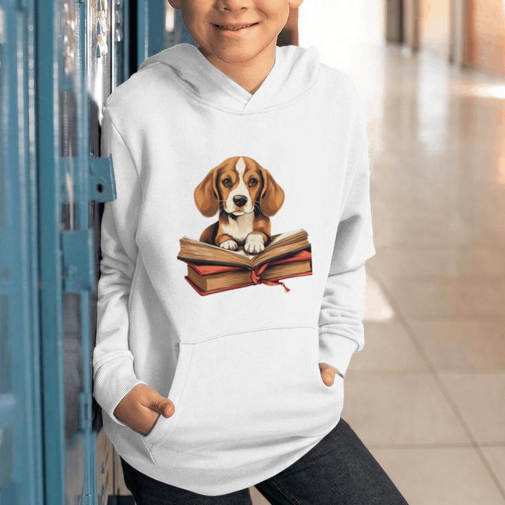 Cute Dog Beagle Reading Book Graphic Youth Hoodie