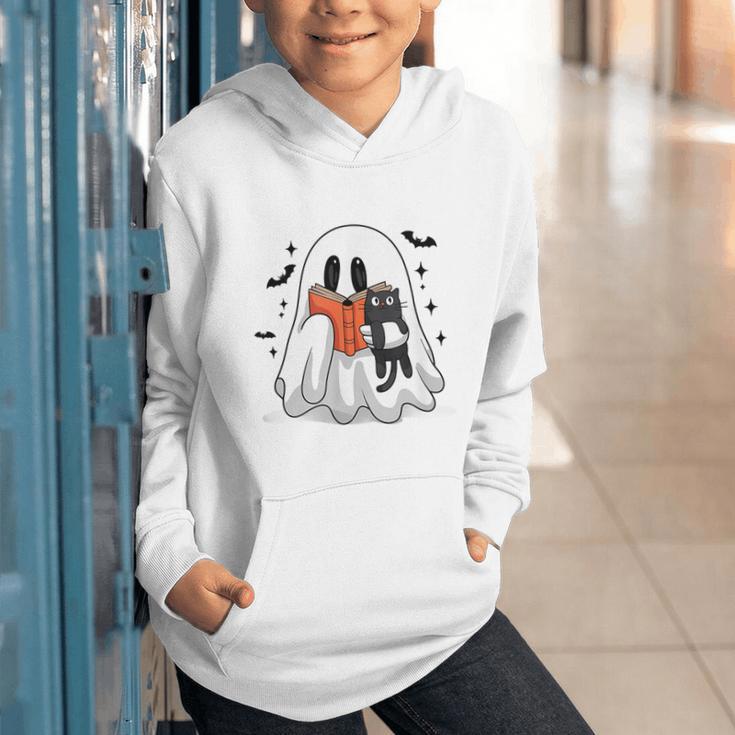 Cute Halloween Ghost Reading Book Graphic Youth Hoodie