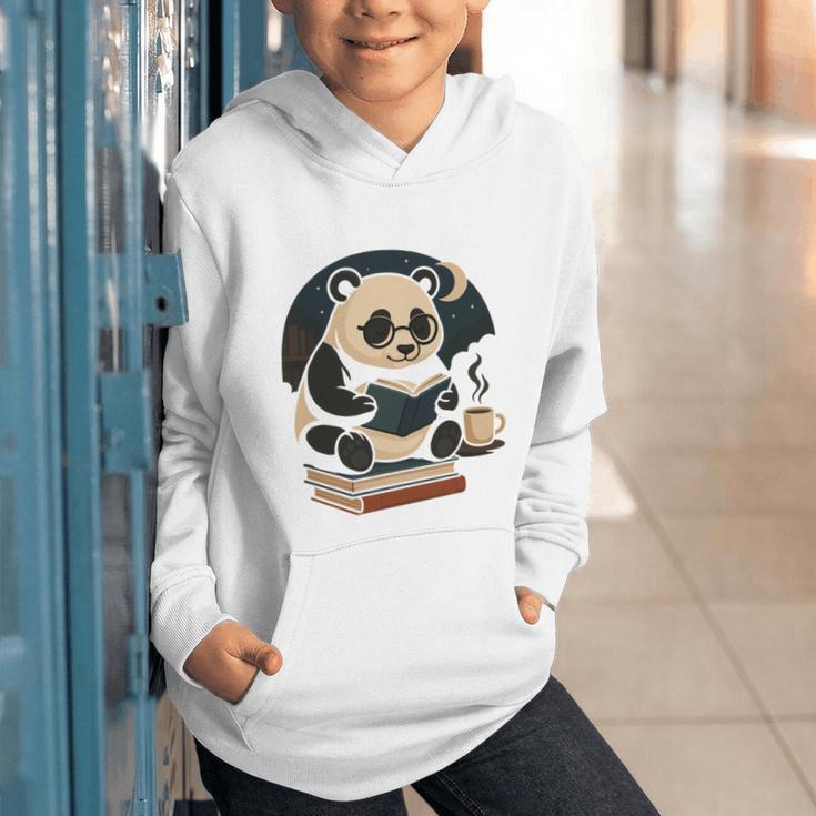 Cute Panda Reading Book Under Moon Bookworm Coffee Lover Graphic Youth Hoodie