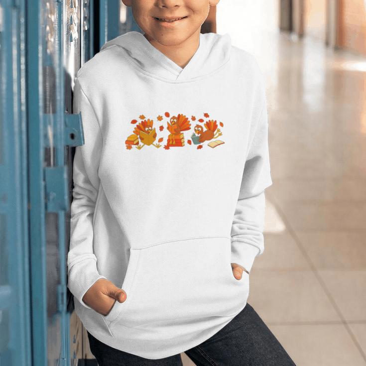 Cute Turkey Reading Book Librarian Bookworm Thanksgiving Men Graphic Youth Hoodie