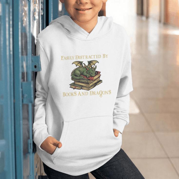 Easily Distracted By Books And Dragons Graphic Premium Graphic Youth Hoodie