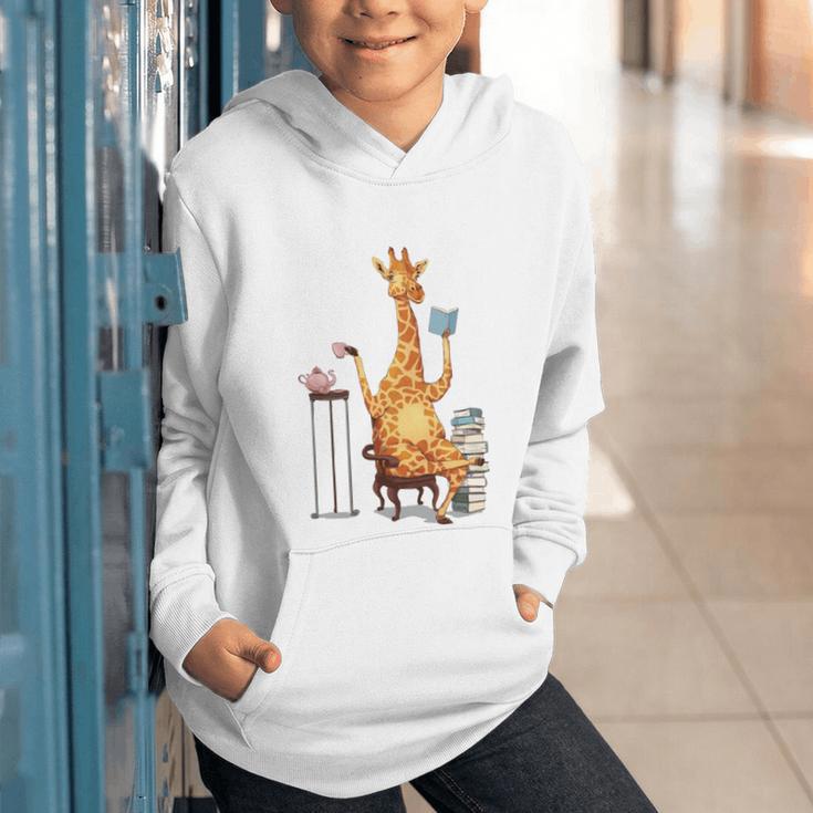 Giraffe Reading Tea Books Coffee Book Lover Graphic Graphic Youth Hoodie