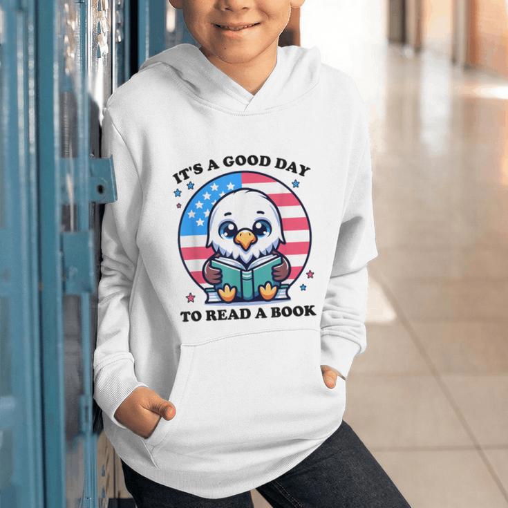 A Good Day To Read a Book Reading Eagle With American Flag Graphic Youth Hoodie