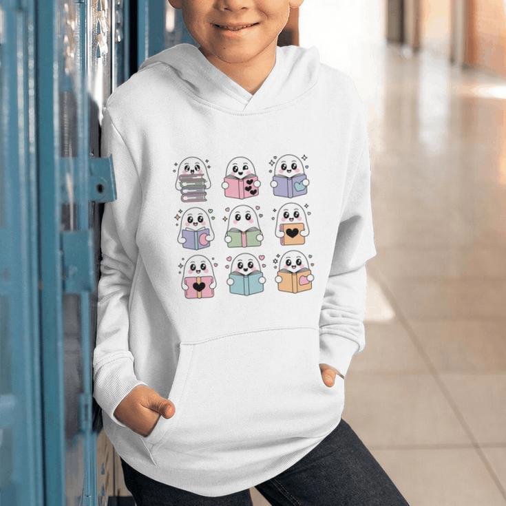 Halloween Ghosts Reading Books Pattern Spooky Kawaii Anime Graphic Youth Hoodie Halloween Ghosts Reading Books Pattern Spooky Kawaii Anime Graphic Youth Hoodie