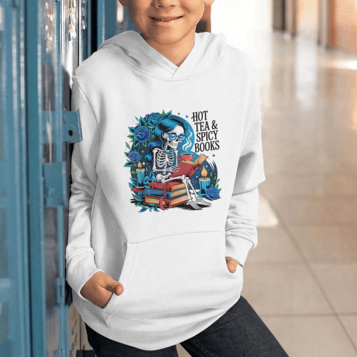 Hot Tea & Spicy Books Skeleton Reader Graphic Youth Hoodie Hot Tea & Spicy Books Skeleton Reader Graphic Youth Hoodie