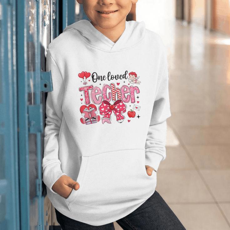 HUGvyn One Loved Teacher Valentine Book Heart Reading Bow Graphic Youth Hoodie
