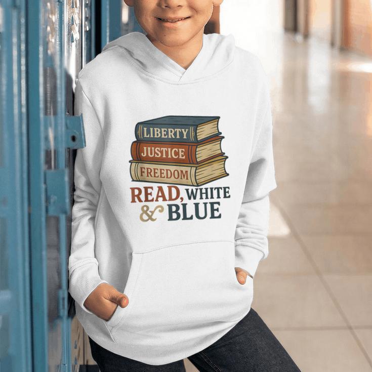 Read Blue Liberty Books July 4th Independence Graphic Youth Hoodie