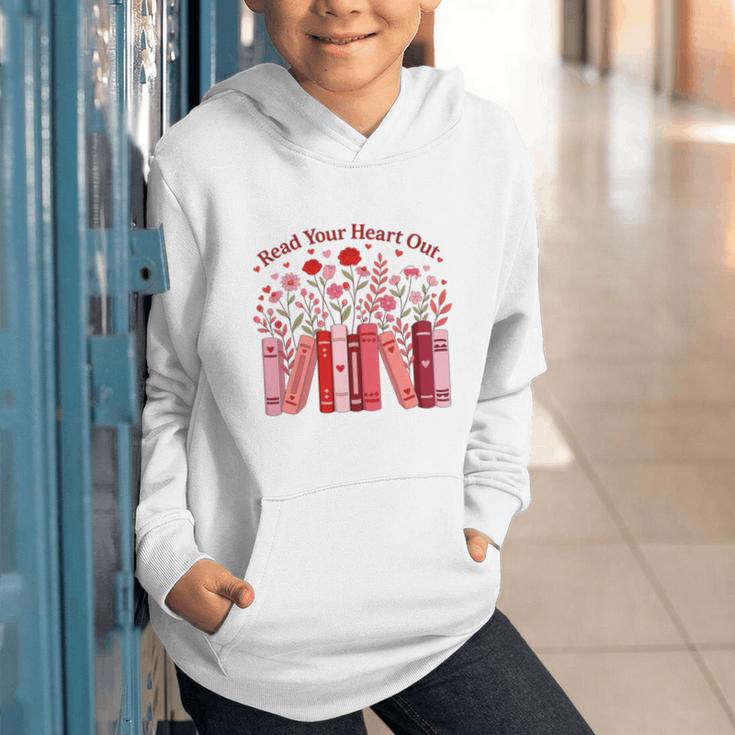 Read Your Heart Out Teacher Valentines Day Reading Book Graphic Youth Hoodie